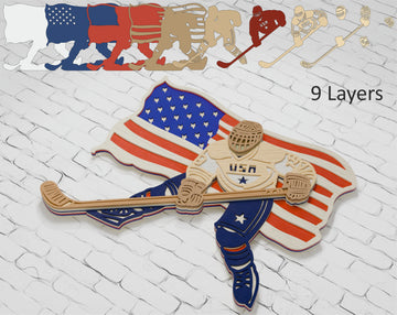 Patriotic Hockey Player Layered Design

