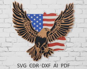 Patriotic eagle on USA flag background layered laser cut file

