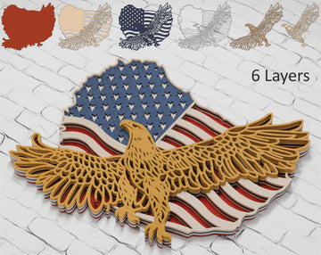Patriotic multilayer SVG eagle with US flag background