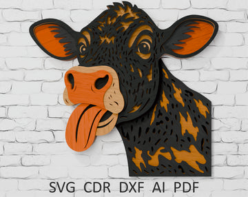 Peeking Cow layered SVG shadow box laser cut file

