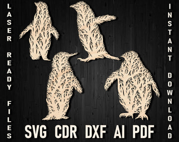 Penguin Tree Panel SVG/DXF Bundle – Laser Cut Files for Cricut & Glowforge, Flopral Ornament Templates, Wall Art Decor