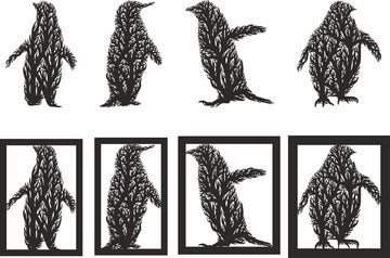 Penguin Tree Panel SVG/DXF Bundle – Laser Cut Files for Cricut & Glowforge, Flopral Ornament Templates, Wall Art Decor