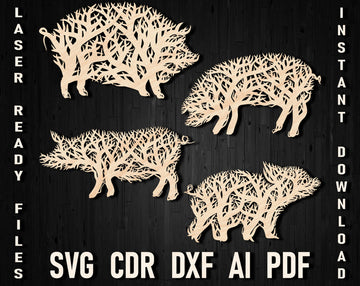 Svg Pig Tree Ornament Wall Sign Decor Files For Glowforge and Laser Cutting