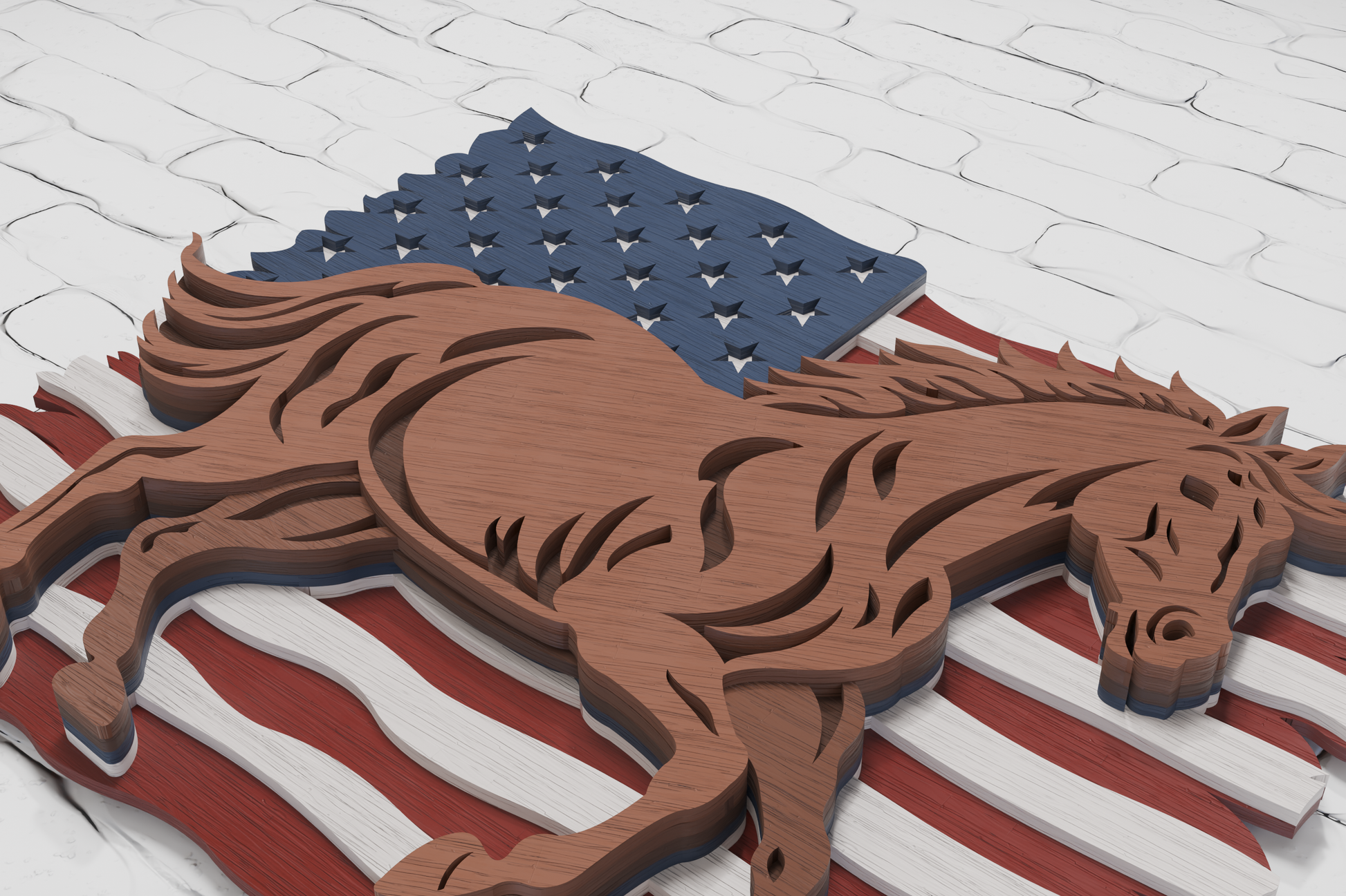 Plywood horse wall art with USA flag background CDR file


