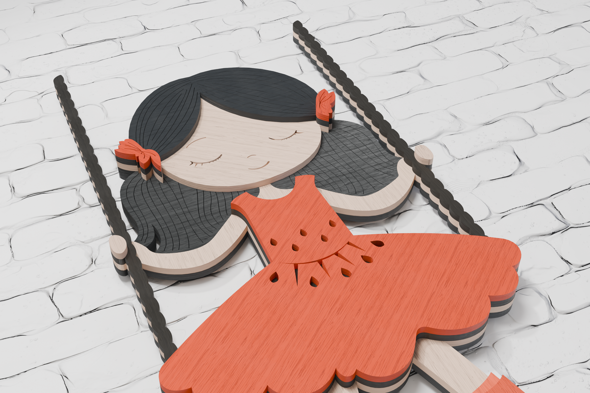 Plywood laser cut template girl on swing decor