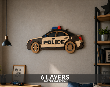 Police Car SVG layered shadow box for Glowforge

