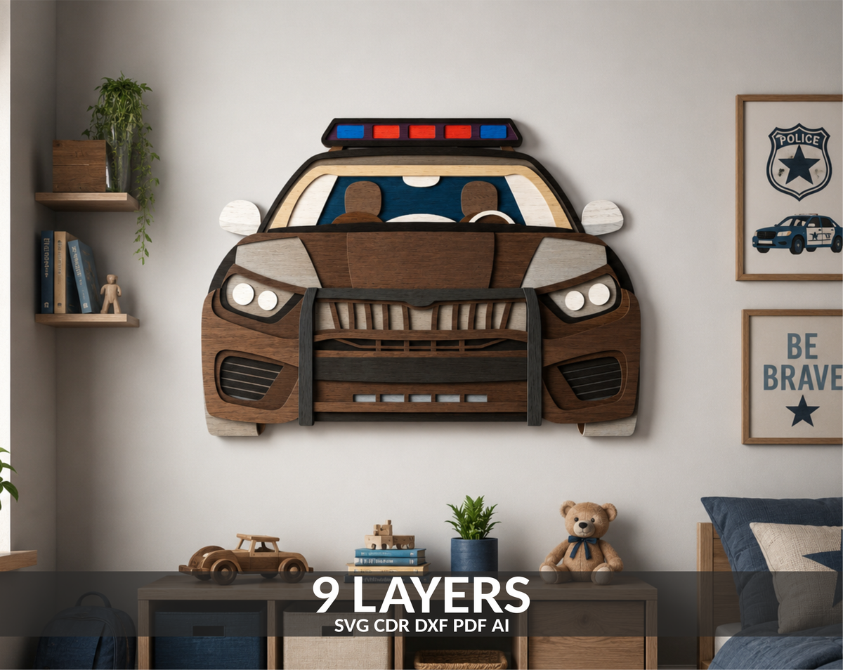 Police Car multilayer SVG laser cut file