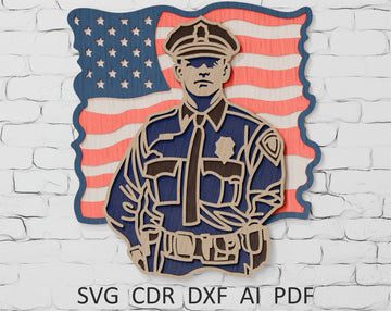 Police Officer with USA Flag SVG


