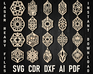 Geometric Earrings SVG Laser Cut Bundle: Polygon Pendant Designs – Xtool, Silhouette Files