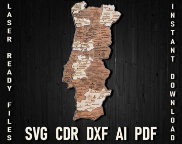 Portugal Map SVG Laser Cut File: Wooden Wall Art for Glowforge – Rustic Home Decor & Gift for Portuguese Travellers