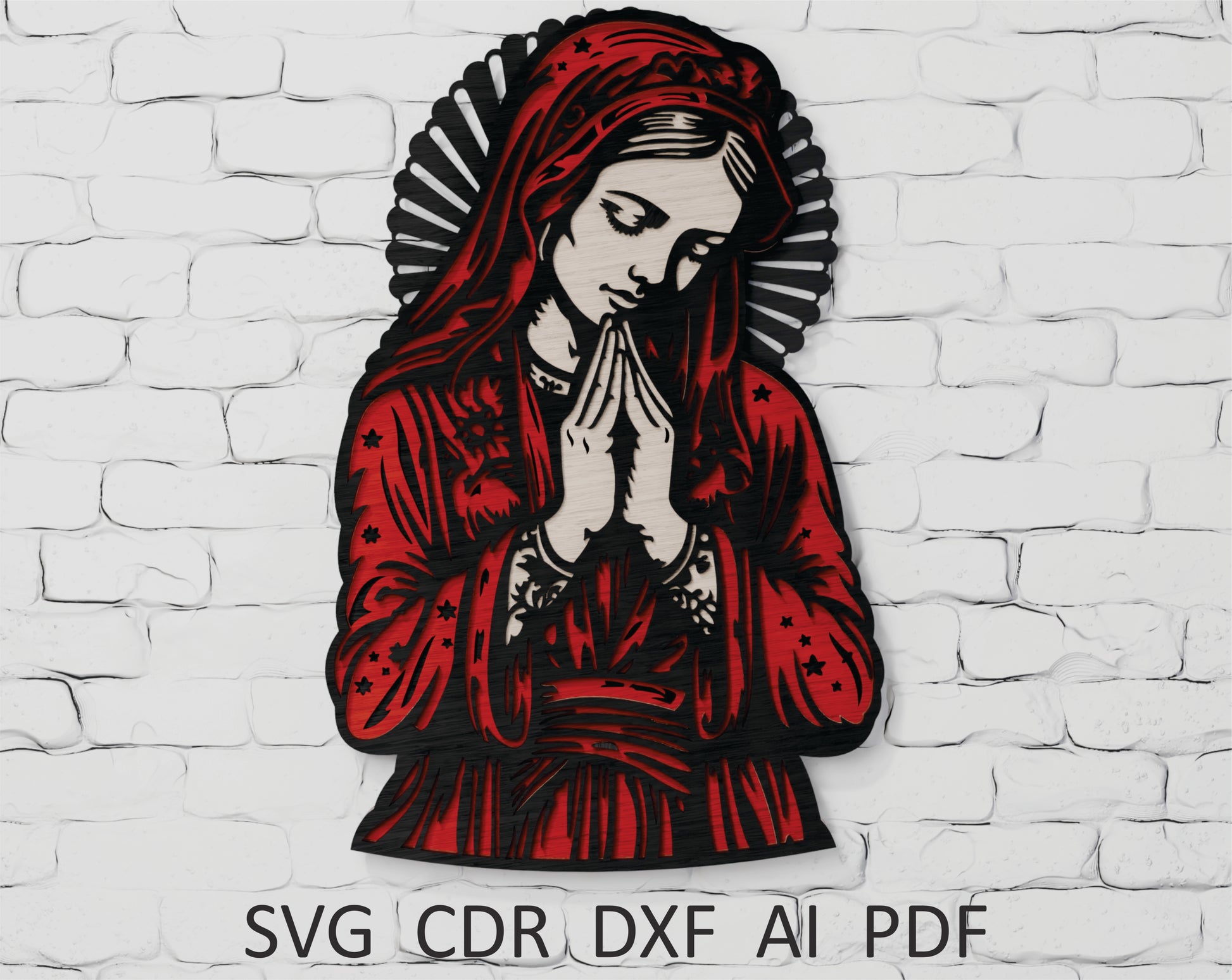 Praying Virgin Mary layered laser cut file SVG