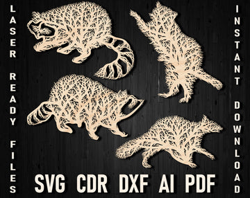 Raccoon Tree Laser Cut Panel SVG/DXF – Glowforge, CNC Files for Metal/Wood Wall Decor