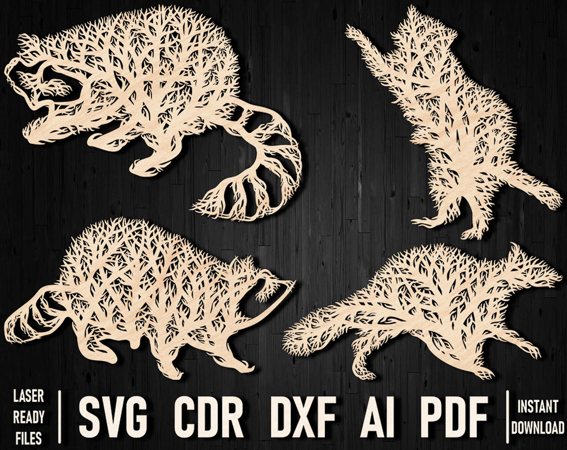 Racoon wood ornament design