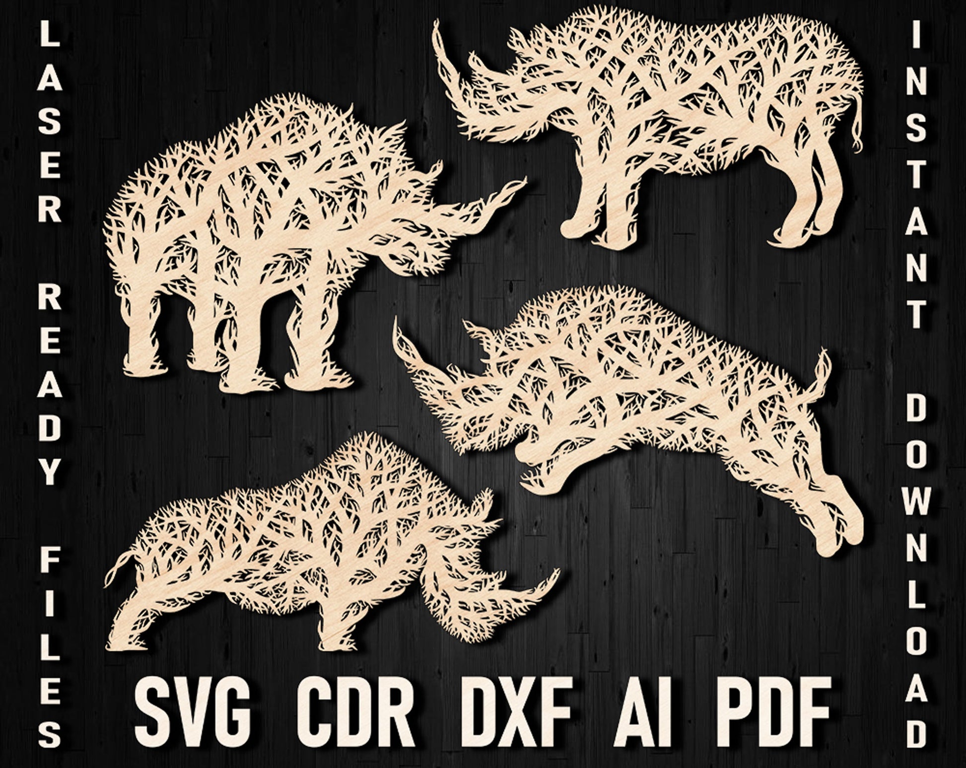 Rhinoceros vector laser cut ornament