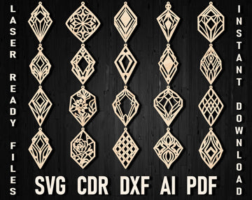 Rhombus Earrings SVG & DXF Files | Laser Cut Geometric Jewelry Designs for Glowforge, Silhouette Pendants (Digital Download)