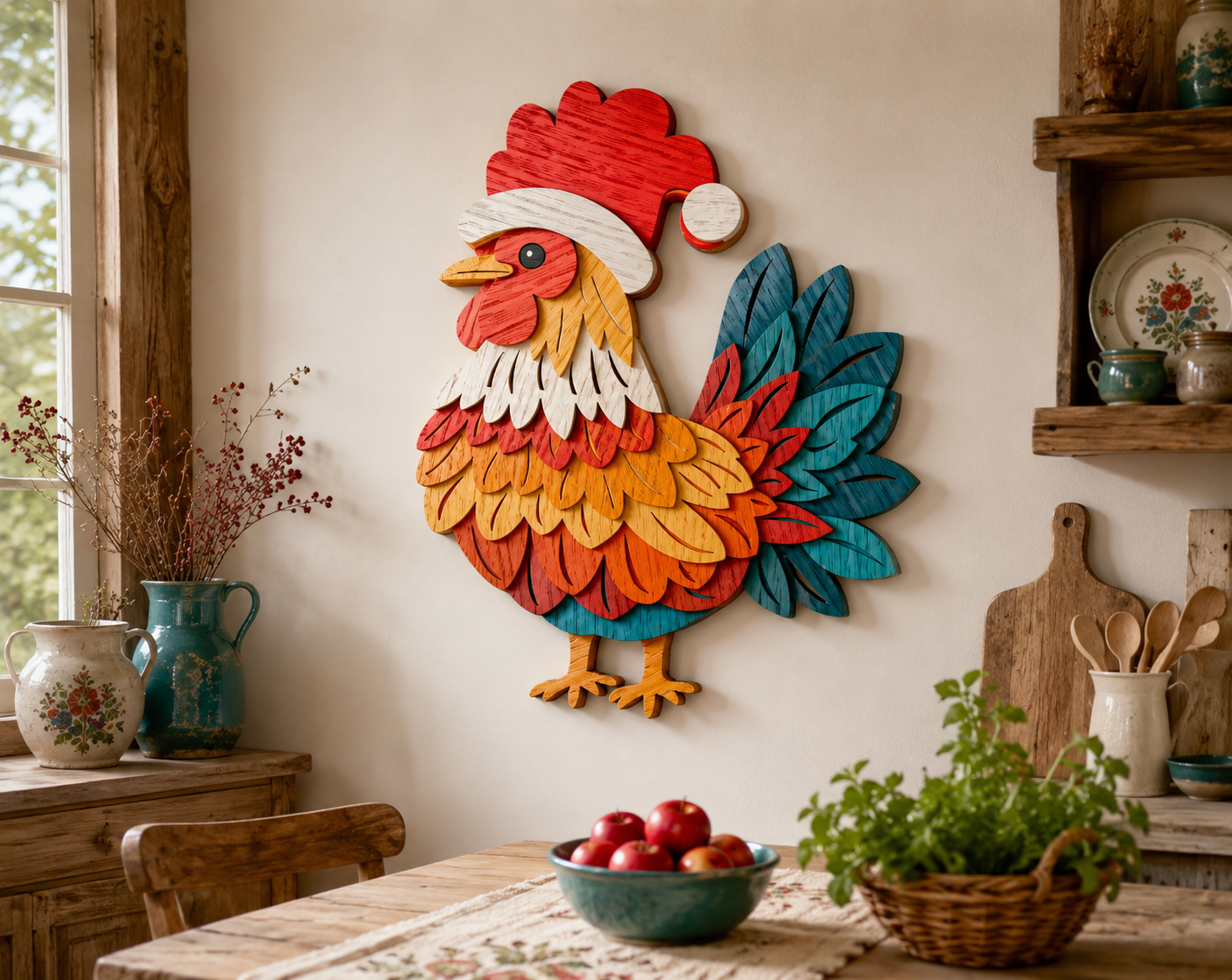 Rooster Christmas Santa laser cut file