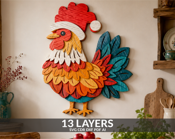 Rooster Christmas Santa layered SVG