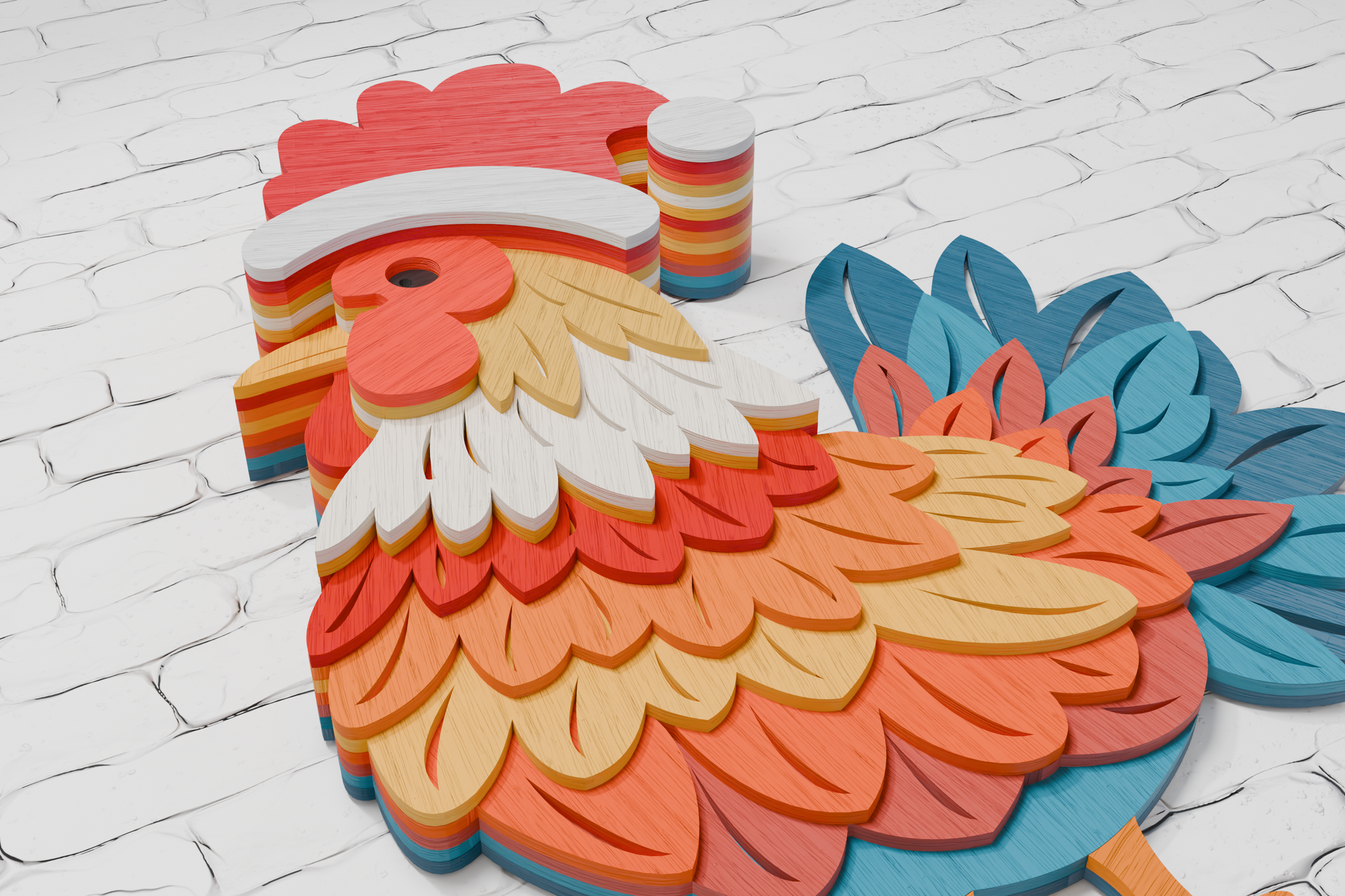 Rooster Christmas Santa plywood laser cut