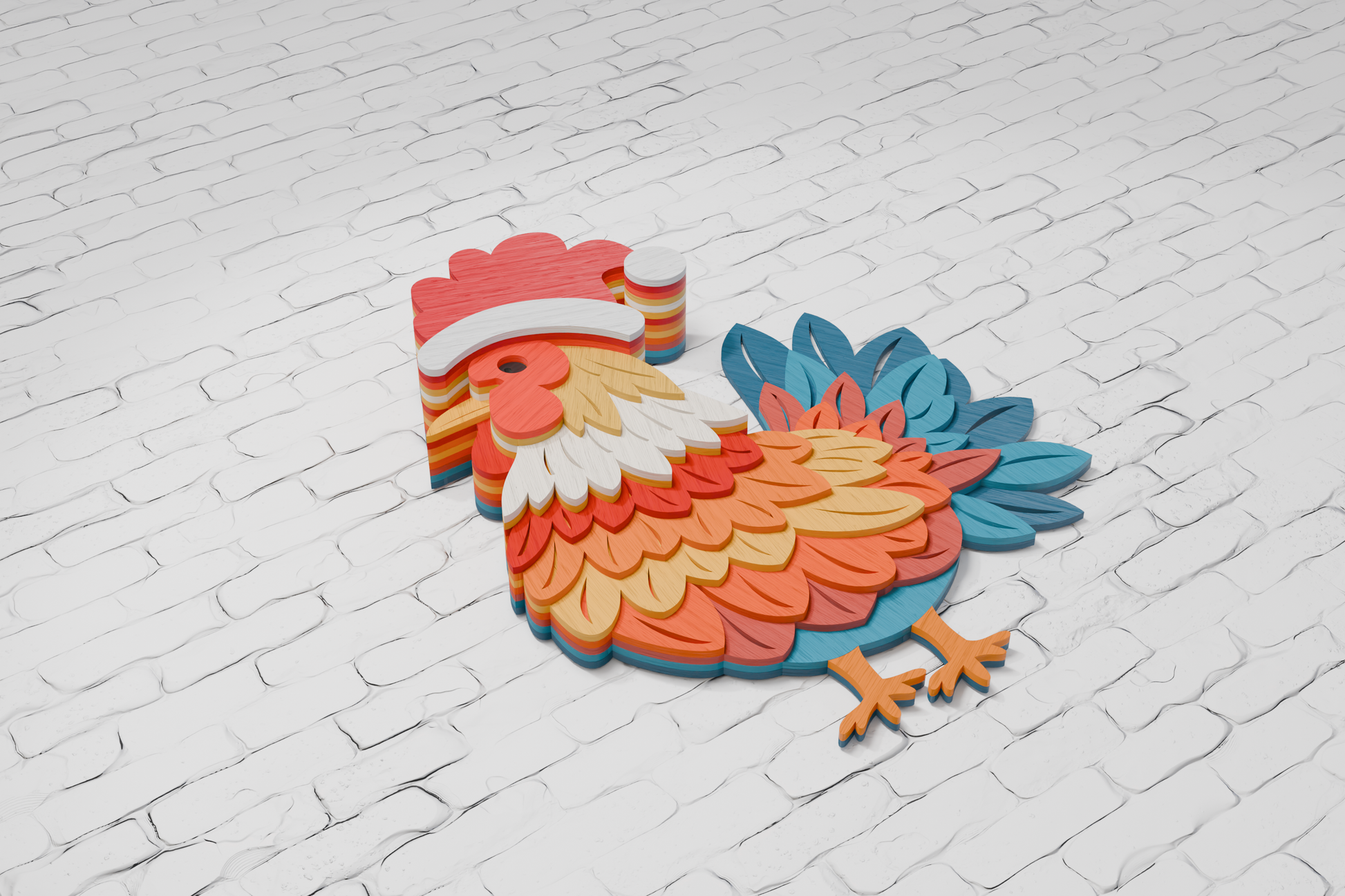 Rooster Christmas Santa shadow box SVG