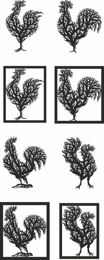 Svg Rooster Tree Wall Laser Cut and Glowgforge Vector Panel