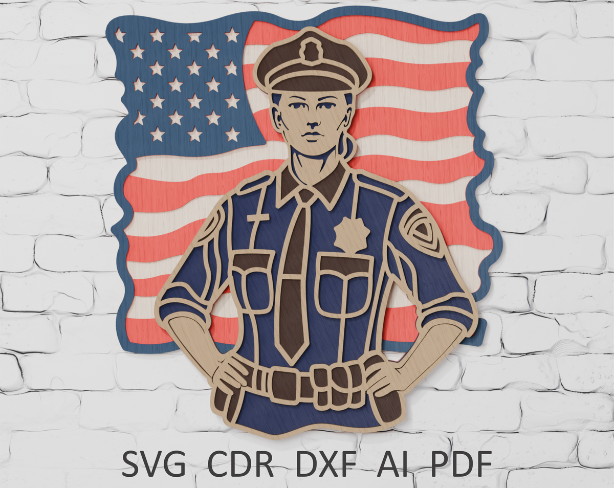 SVG DXF PDF CDR AI files for laser cutting police officer craft