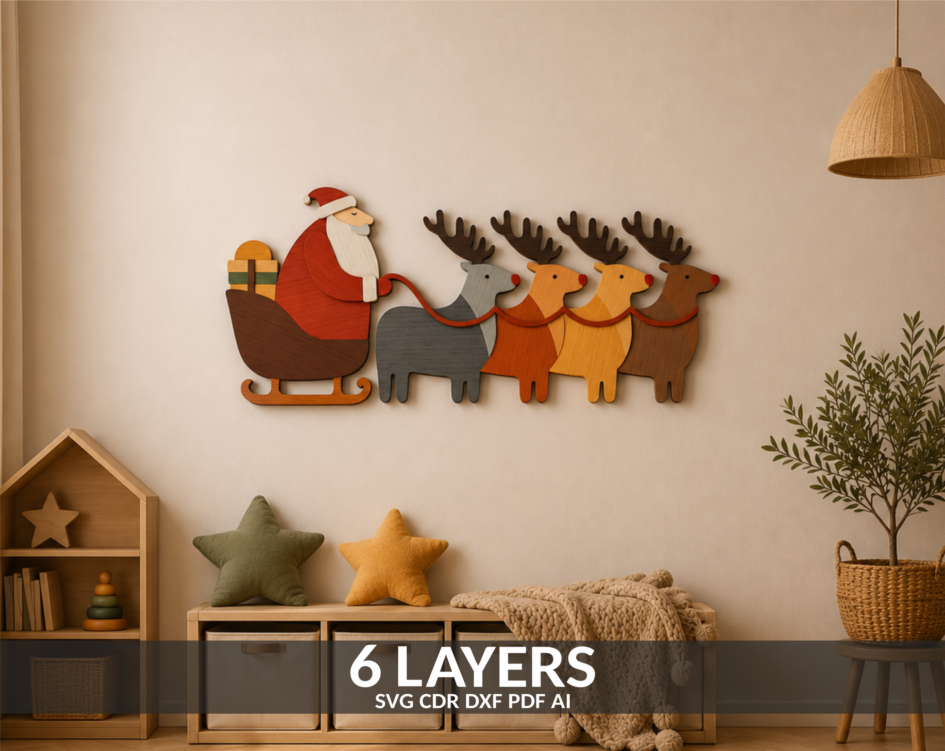 Santa Claus and Reindeer layered SVG