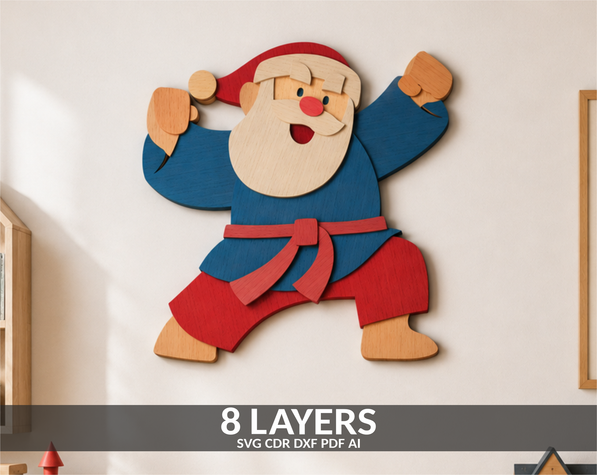 Santa Karate SVG layered shadow box for Glowforge

