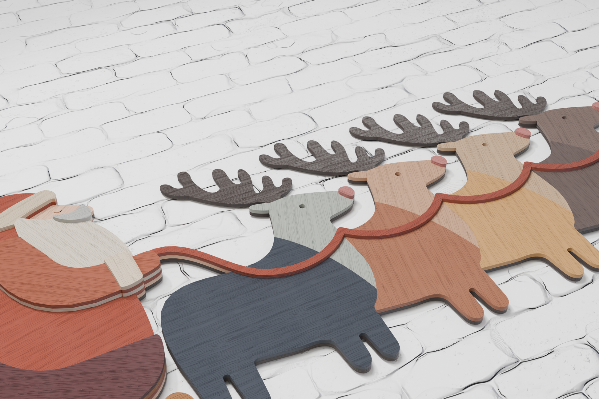 Santa Reindeer plywood laser cut design
