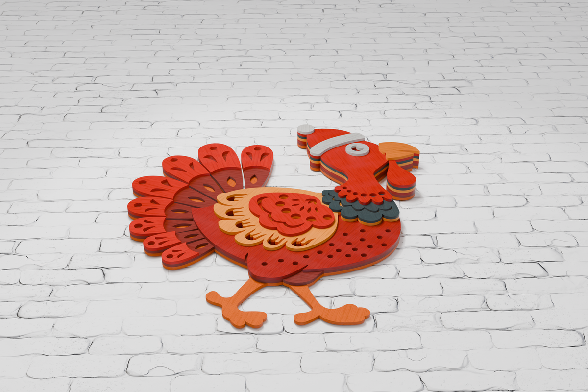 Santa Turkey Christmas shadow box multilayer design SVG