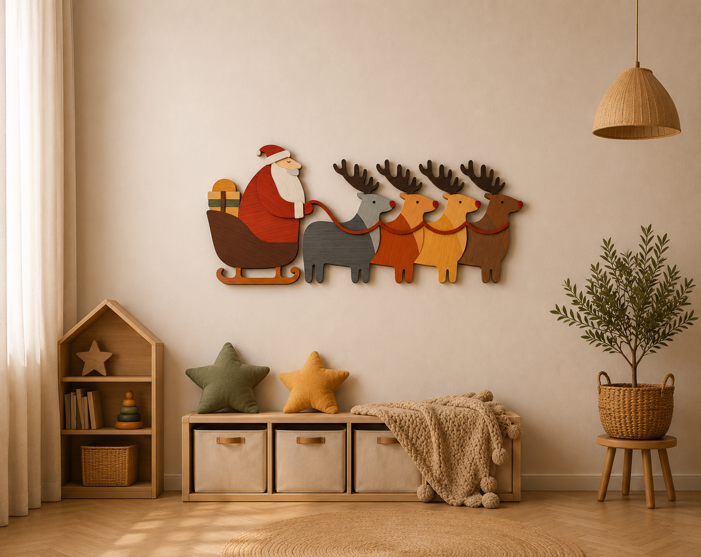 Santa and Reindeer laser cut file