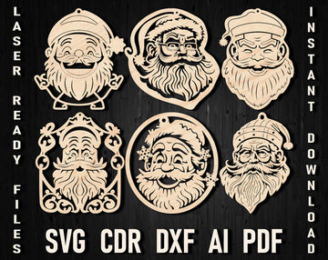 Festive Santa Face & Head SVG - Laser Cut Christmas Eve Decor Files for Glowforge (DXF/CDR Templates)