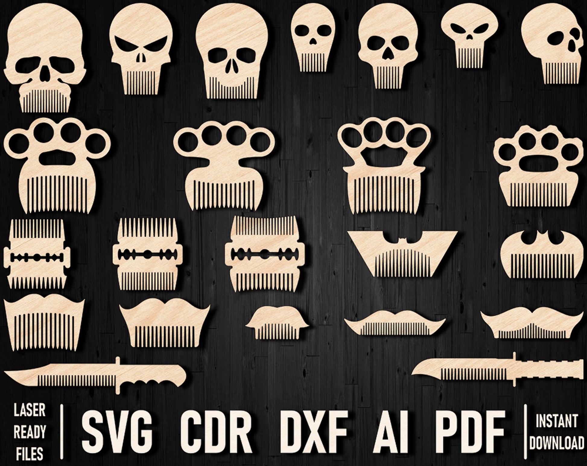 Scull beard comb laser cut template