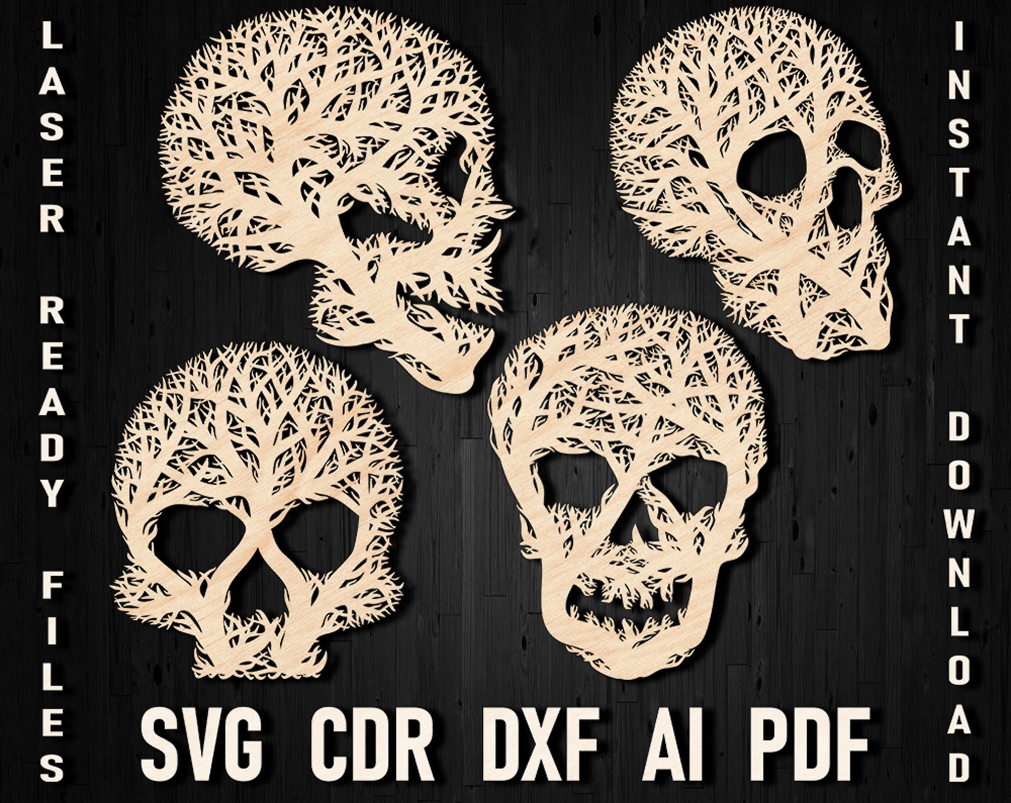 Skull Panel Vector Svg Skull Head Tree Wall Art Panel for Laser and Glowforge
