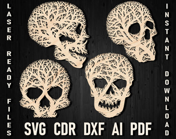 Svg Skull Head Tree Wall Art Decor Panel for Laser and Glowforge