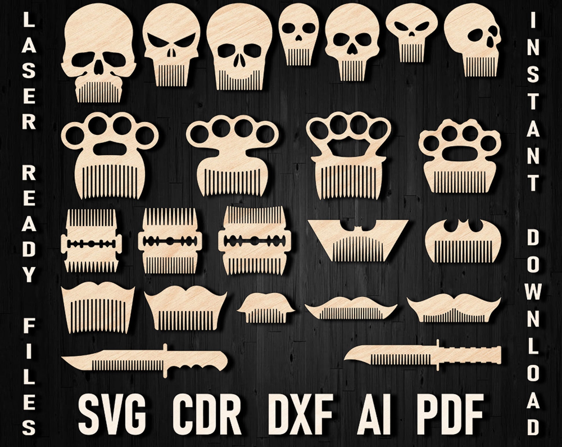 Scull wooden beard comb designs