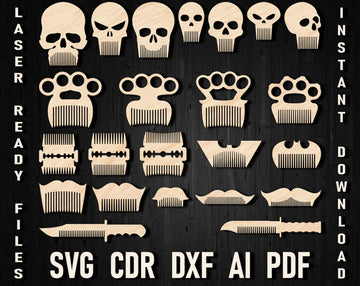 Original Laser Cut Scull Beard Combs SVG/DXF Files – Custom Beard Accessories and Gifts