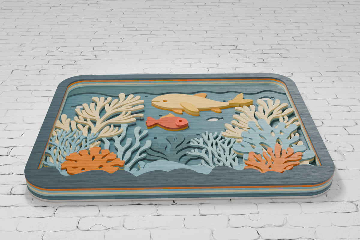 Sea scene paper craft template SVG AI PDF

