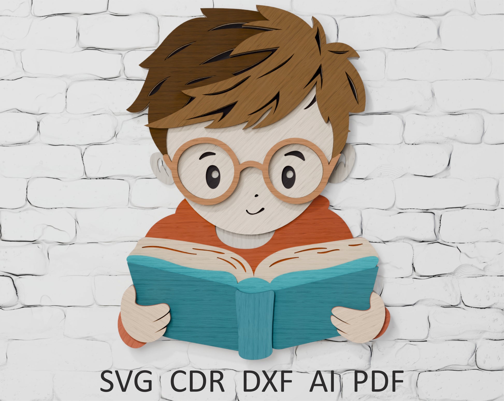 Shadow Box SVG Boy Reading Book layered design for Cricut