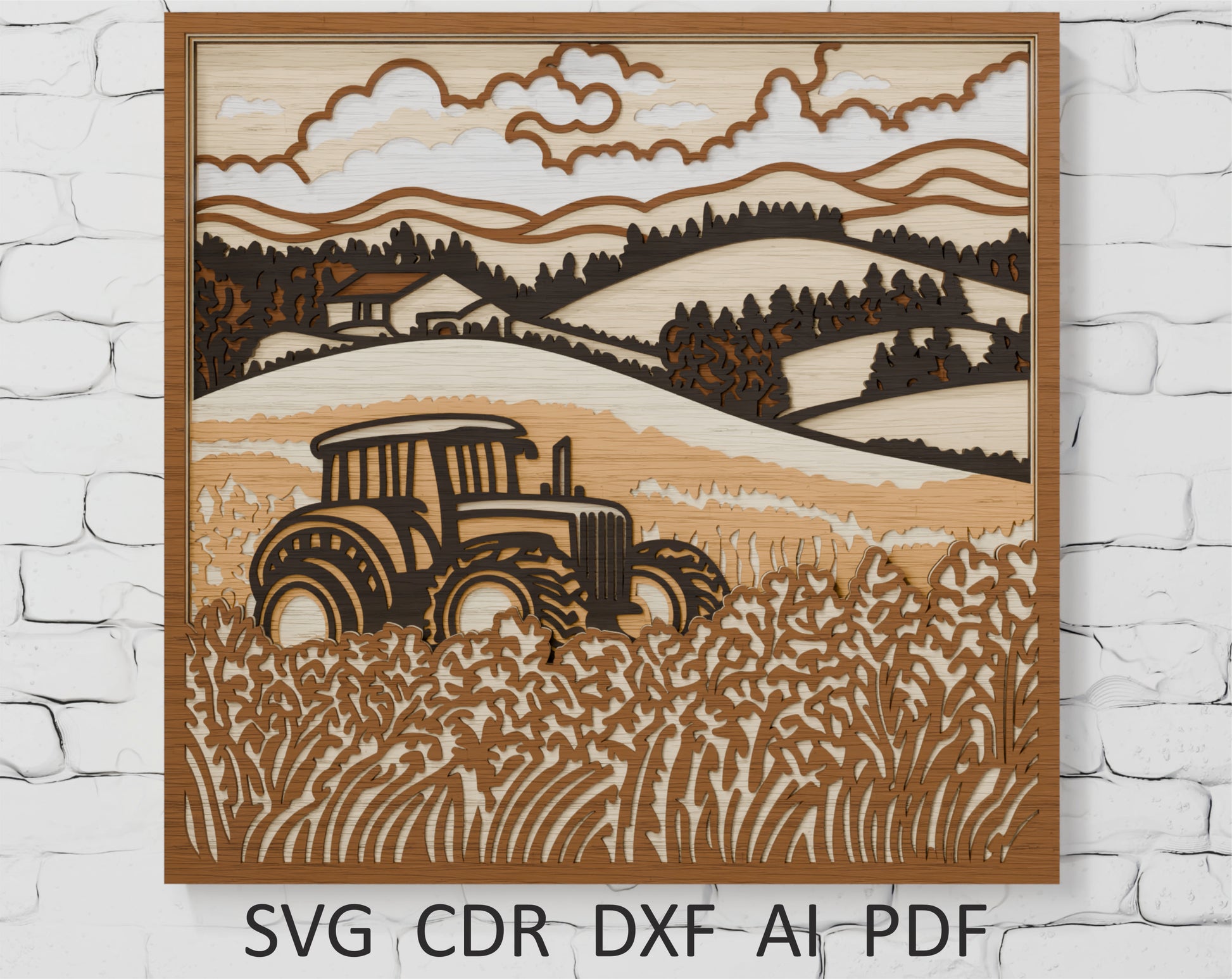 Shadow Box SVG Farm Tractor layered design for Cricut