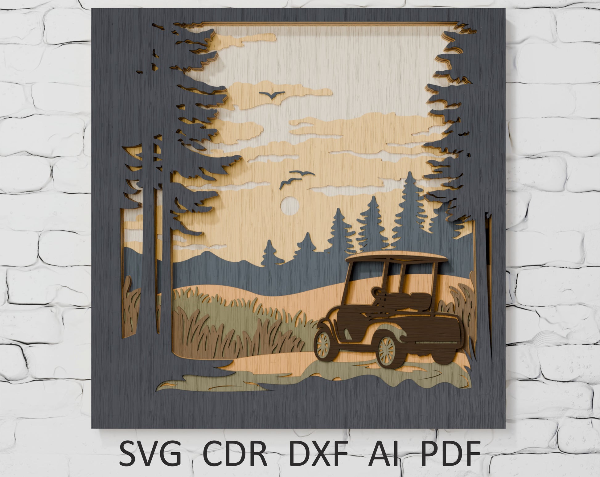 Shadow Box SVG Golf Cart layered design for Cricut