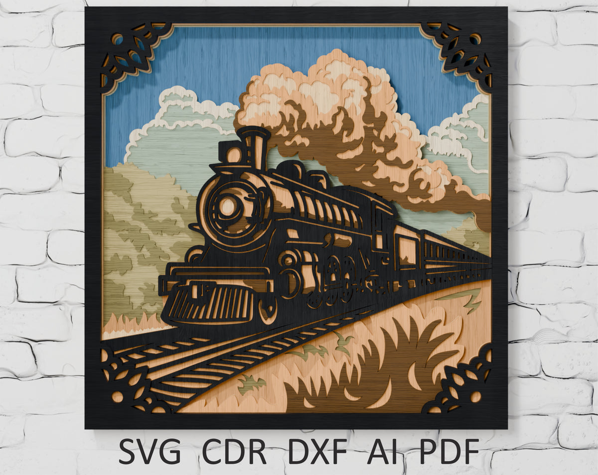 Shadow Box SVG Steam Train layered design for Cricut