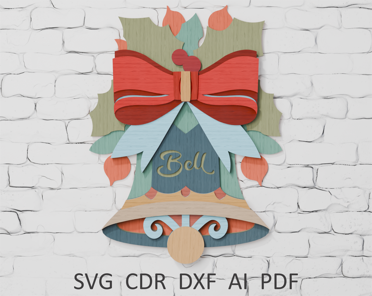 Shadow box Christmas bell digital download SVG

