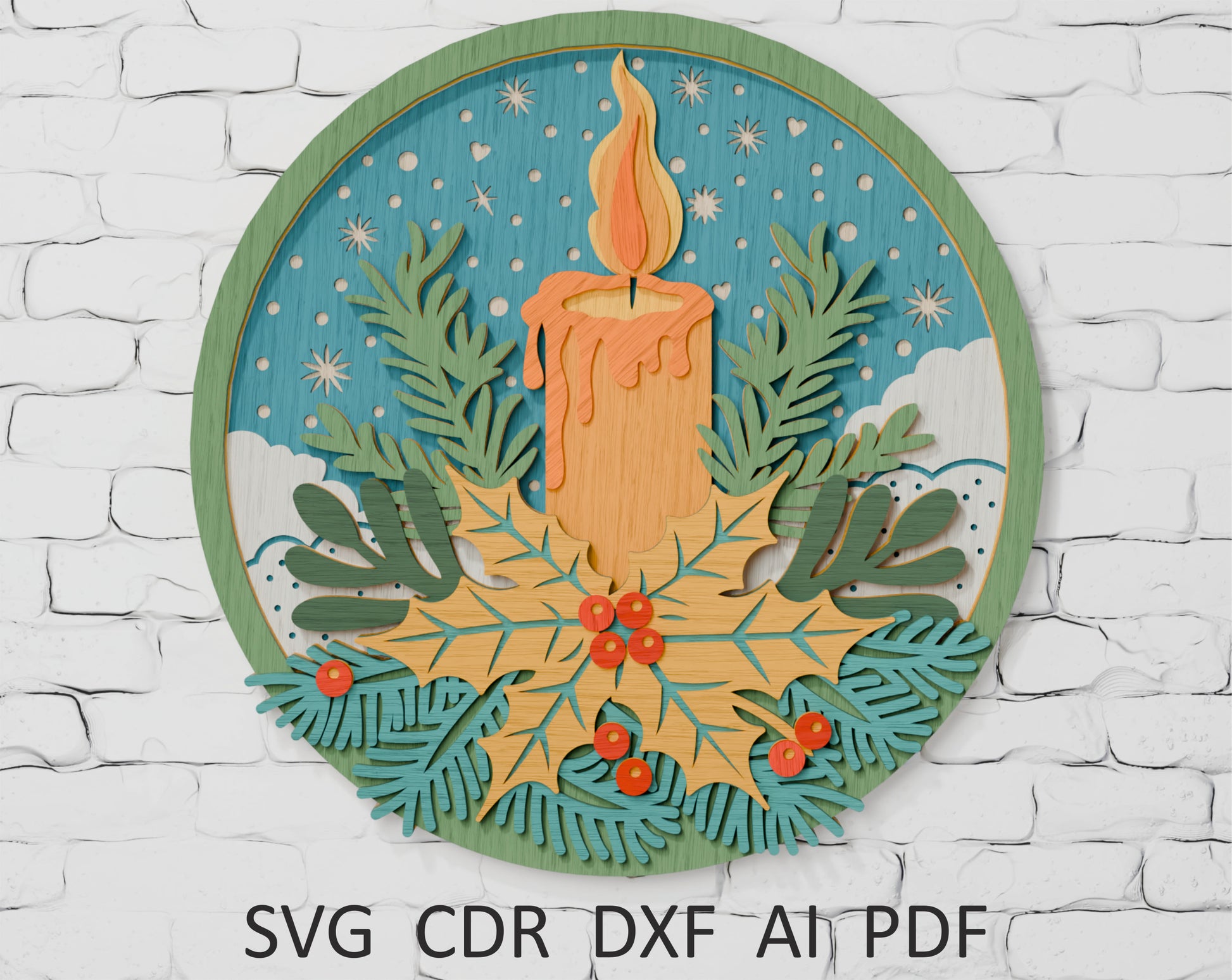 Shadow box Christmas candle digital download SVG

