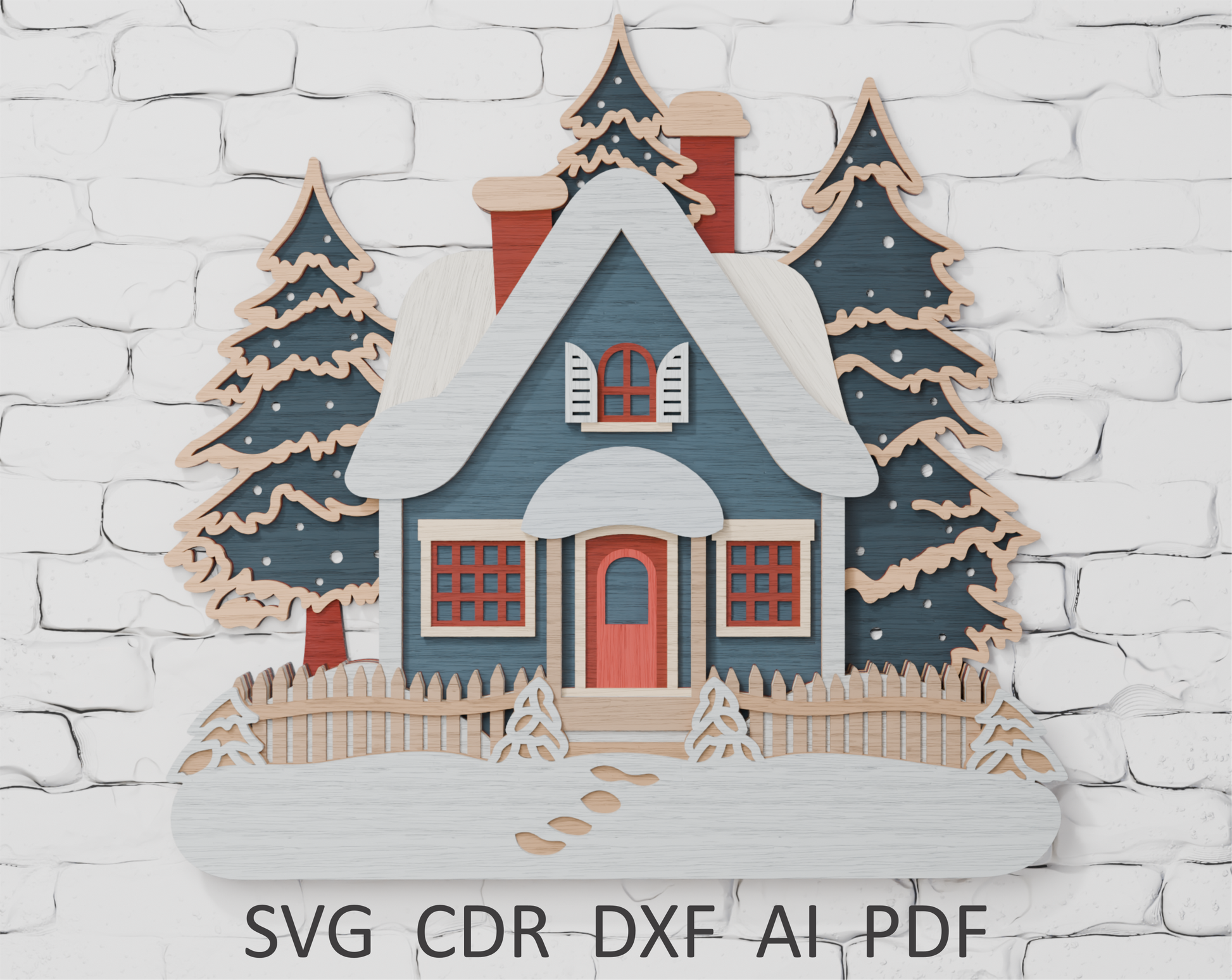 Shadow box Christmas house digital download SVG


