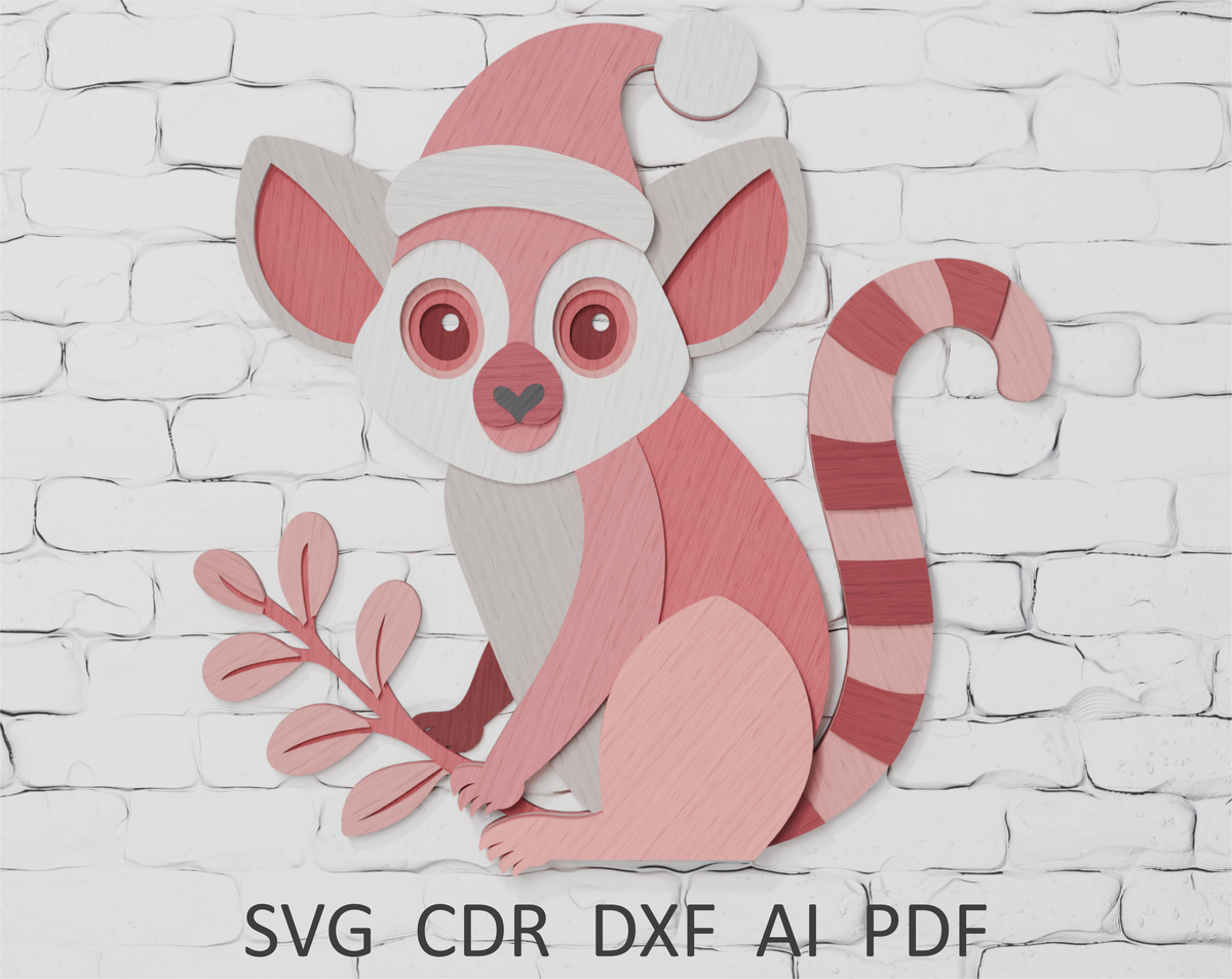 Shadow box Christmas lemur digital download SVG

