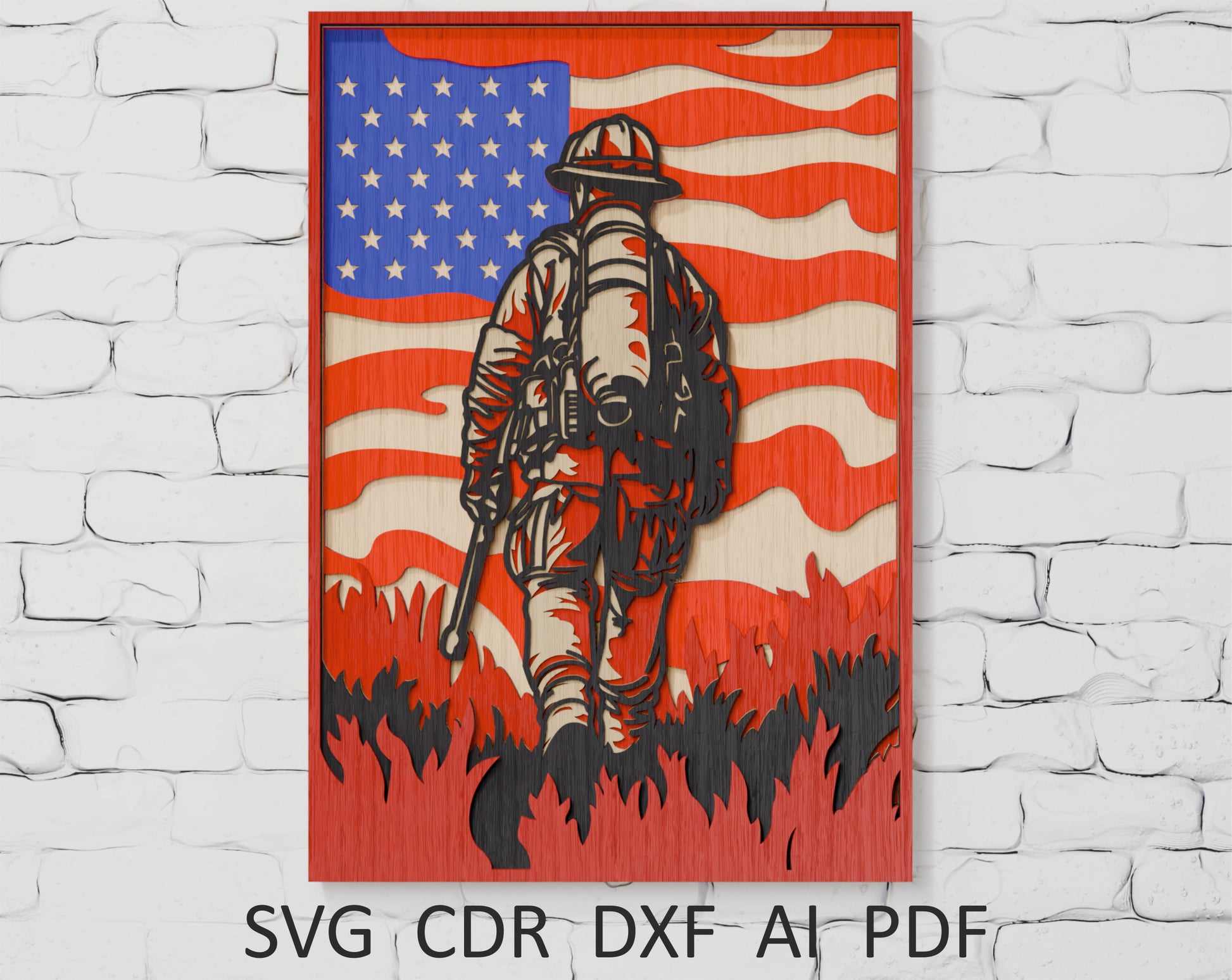 Shadow box firefighter flag digital download SVG

