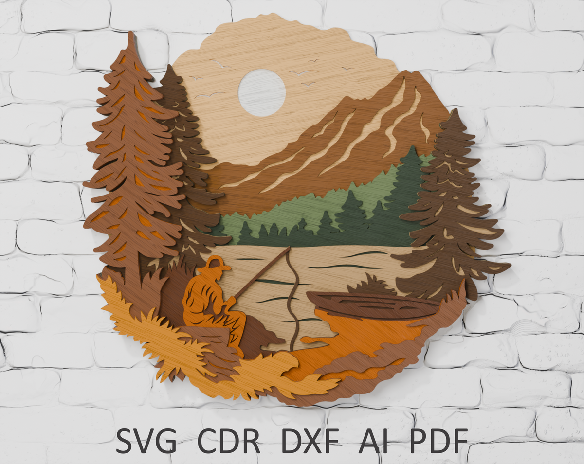 Shadow box fisherman digital download SVG

