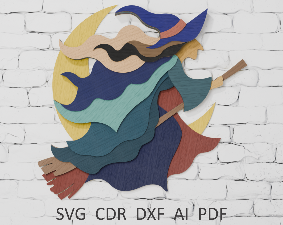 Shadow box flying witch digital download SVG


