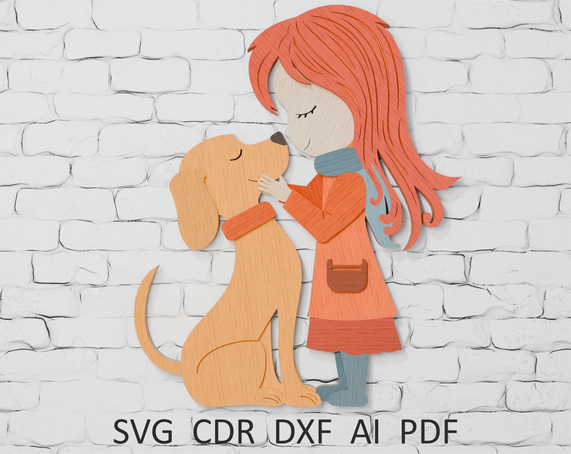 Shadow box girl with pet digital download SVG


