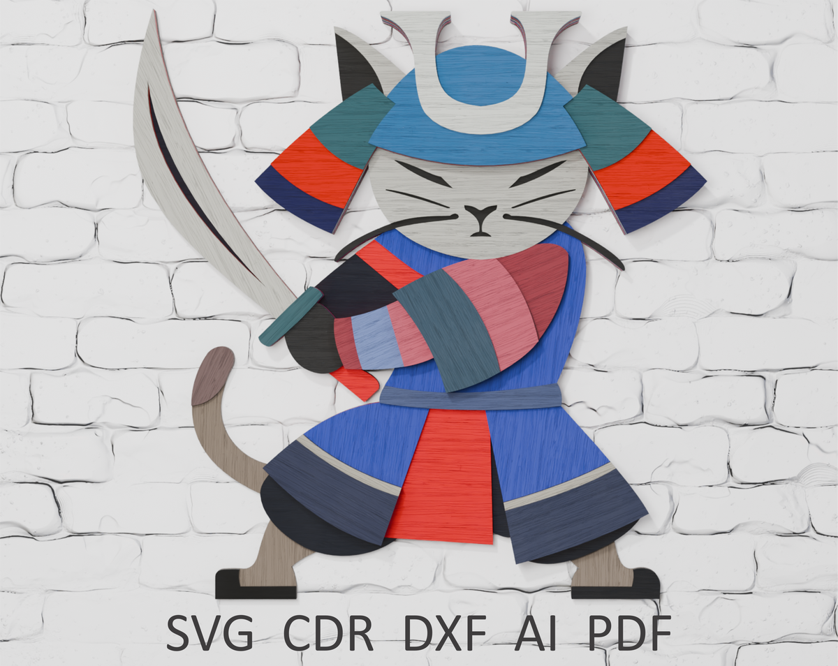 Shadow box samurai cat digital download SVG

